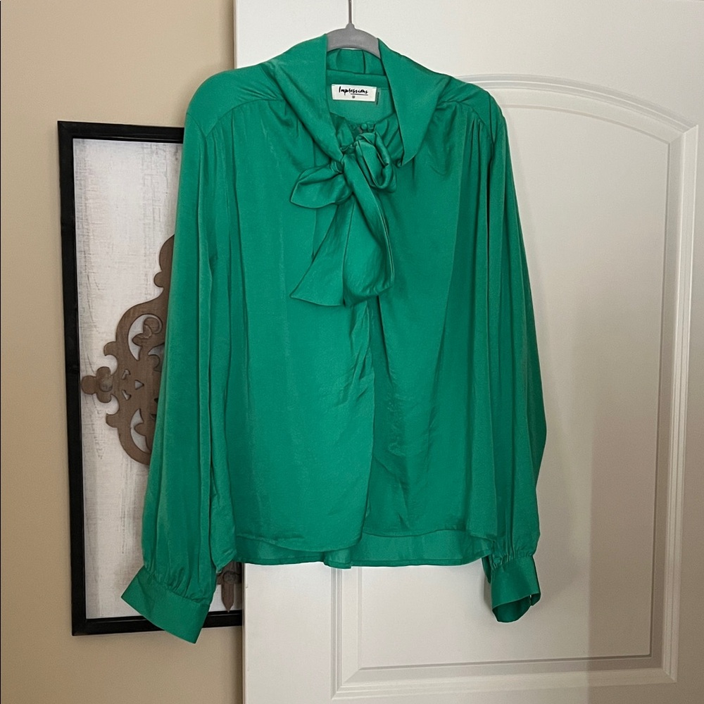 Impressions Emerald Green Blouse with Bow Detail